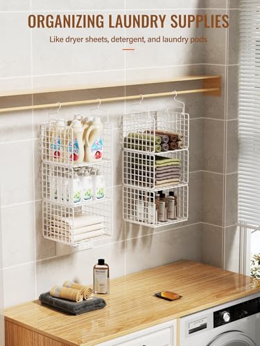 Orapoke White 6-Tier Hanging Closet Organizer Without Drawer - Metal Storage Shelves with Hooks