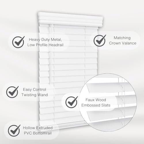 2-Inch Embossed Faux Wood Window Blind - Bright White, 34 x 36 Inches