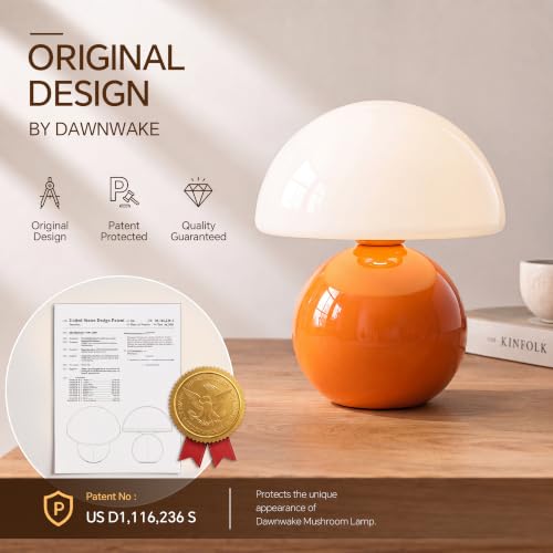 Dawnwake Orange Mushroom Table Lamp - Small Dimmable Bedroom Night Light