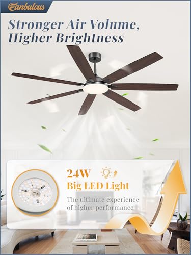 Black 72-Inch Ceiling Fan with Lights Remote Control & 3 Downrods
