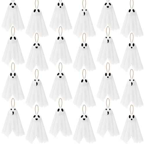 36 Pcs Halloween Ghost Hanging Ornaments 3.94 Inch Hanging Ghosts Tree Ornaments Farmhouse Rustic Mini Flying Decoration for Haunted House Party Yard Small Tree Decor