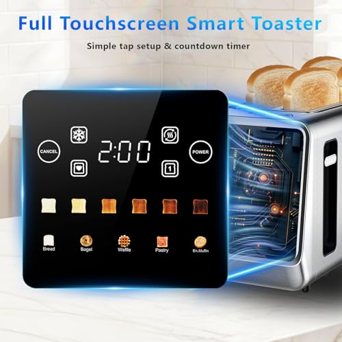 SAKAMOSH Silver 4-Slice Touch Screen Toaster with Wide Slots & Memory Function