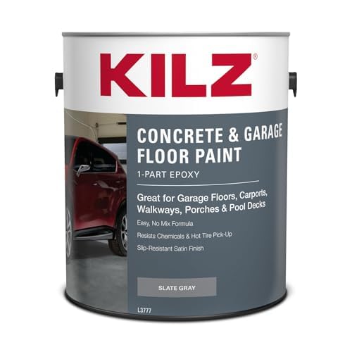 KILZ 1-Part Epoxy Concrete Garage Floor Paint - Slate Gray 1 Gallon - Indoor & Outdoor