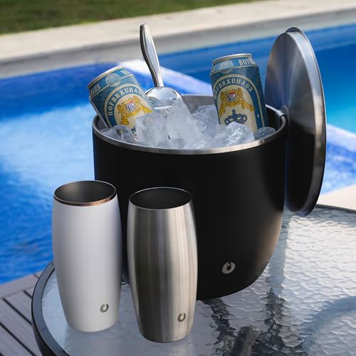 Snowfox XL 7L Insulated Stainless Steel Ice Bucket with Lid & Scoops for Parties & Home Bar