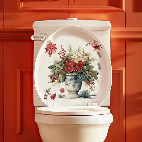 HeartYue 3 Sheets Christmas Toilet Lid Stickers - Holiday Decals for Festive Bathroom Decor
