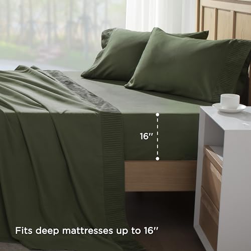 Andency Queen Sheets Set, Dark Olive Green Breathable & Cooling