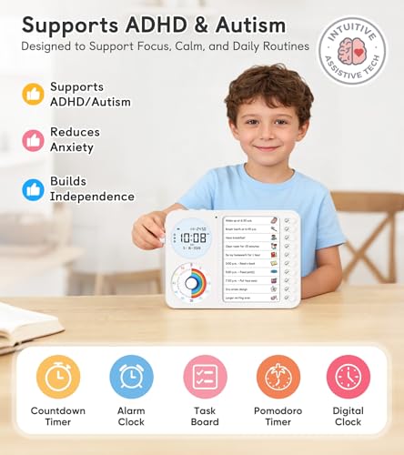 White 3-in-1 Visual Timer & ADHD Tool for Kids & Adults – Task Schedule & Chore Chart