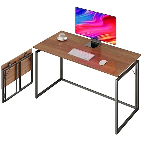 Alawooder 31.5-Inch Folding Desk with Wood Top, No Assembly, Brown, Space-Saving