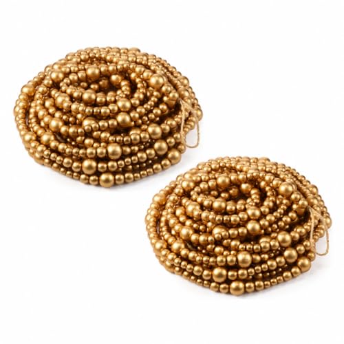 2 Pcs Gold Christmas Wood Bead Garland, 131 ft Total Length
