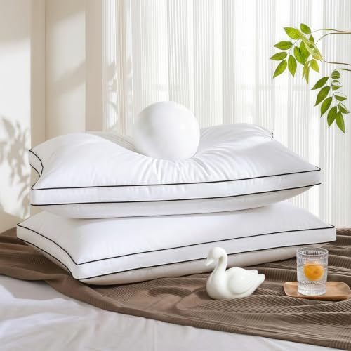 Mosluna White King Size Goose Feather Down Pillow Set of 2 - Luxury Hotel Collection