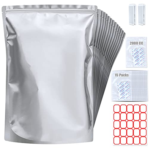 15 Pack 5 Gallon Mylar Food Storage Bags with Oxygen Absorbers - Heavy Duty, Reusable, Sealable