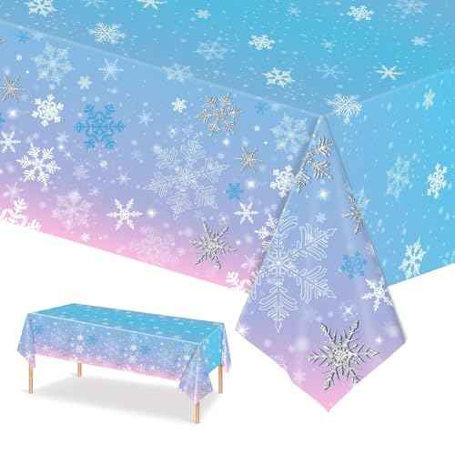 PHOGARY 3 Pieces Christmas Snowflake Tablecloth Birthday Party Decorations Supplies Winter Snowflake Table Cloths for Winter Wonderland Decorations Frozen Party Favors 51 x 86 Inch