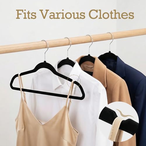 Black Velvet Hangers 60 Pack - Non-Slip Clothes Storage, Space Saving
