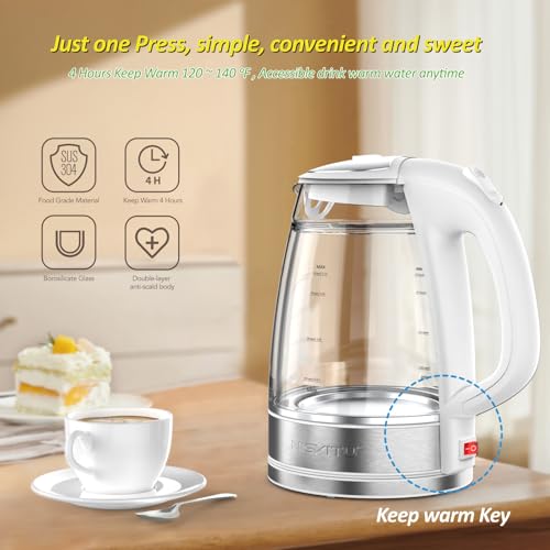 Electric Kettle 1.7L Dual Wall Cool Touch BPA-Free Glass Inner - White