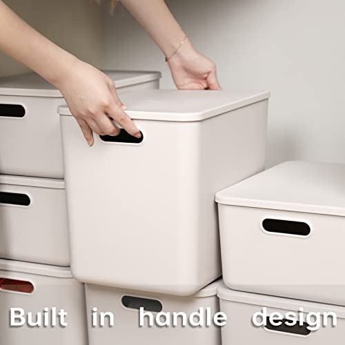 Yishyfier 26QT Lidded Plastic Storage Baskets 4XL+2L Light Grey Organizer