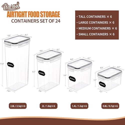 PRAKI Black Airtight Food Storage Containers Set - 24 pcs, BPA Free