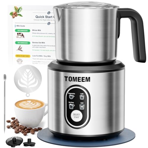 TOMEEM 4-in-1 Electric Milk Frother & Steamer Silver+Blue Mat