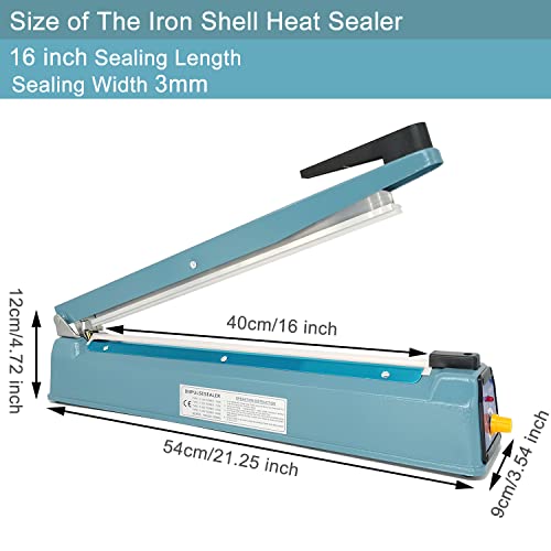 Blue 16-Inch 3mm Impulse Heat Sealer for Plastic & Mylar Bags – Manual Sealing Machine with Repair Kit