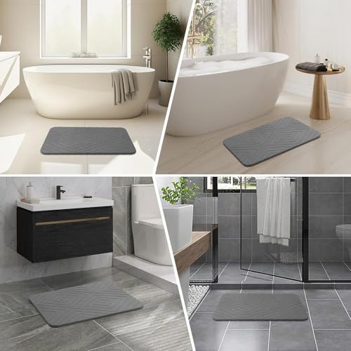 HUMIGA 2 Pack Grey Diatomaceous Earth Bath & Shower Mats Non-Slip Quick Dry Bathroom Floor Mat
