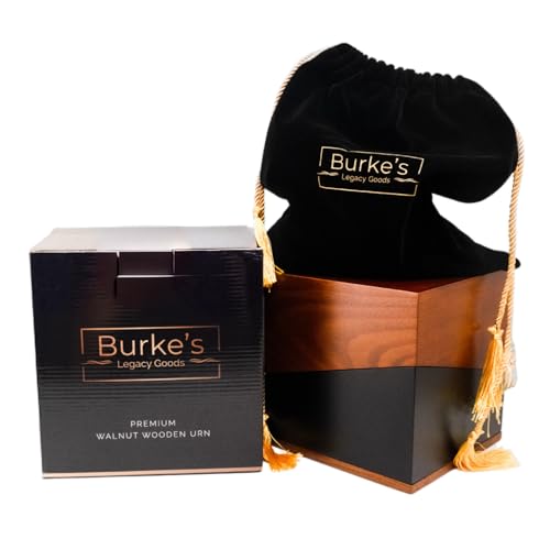 Adult Walnut Wood Cremation Urn with Secure Lid & Velvet Bag