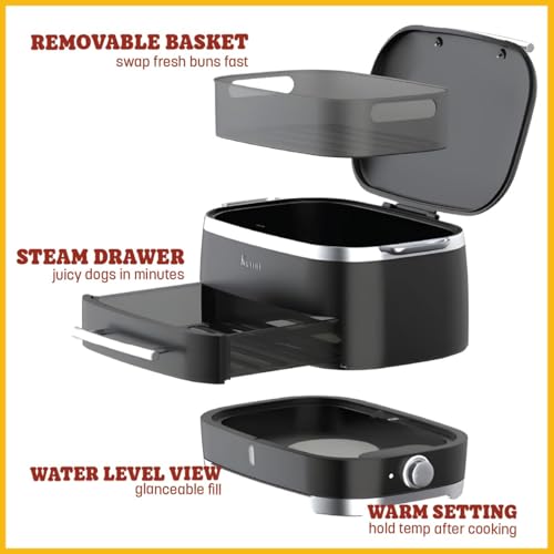 Kusini Hot Dog Food Steamer Machine with Bun Warmer - 24 Hot Dogs & 12 Buns Capacity