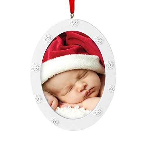 Tiny Ideas Baby's "My First Christmas" Handprint or Footprint Holiday Double-Sided DIY Photo Ornament, Creative Gift for New and Expecting Parents, White and Red