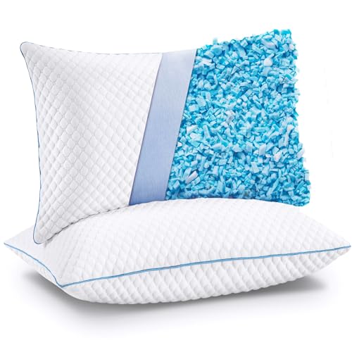 King Size Cooling Shredded Memory Foam Bed Pillows Set of 2 - Adjustable Support