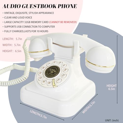 Audio Guest Book Wedding Phone White S with One-Touch Playback & Adjustable Volume - FiayaCom