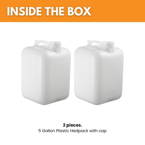 FastRack 5 Gallon Hedpak with Cap (Pack of 2) | BPA-free, Food-Grade, and Leak-Proof | White Water Container | Ideal for brewing, fermentation, or storage