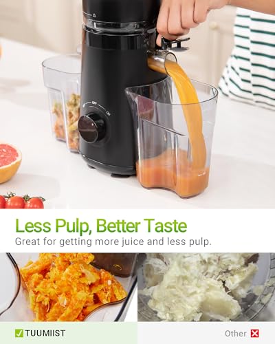TUUMIIST Black Cold Press Juicer with Extra Large 5.8" Feed Chute, High Juice Yield