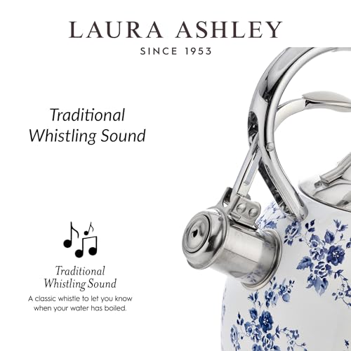 Laura Ashley China Rose 2.5L Stovetop Tea Kettle with Whistle - Classic Design