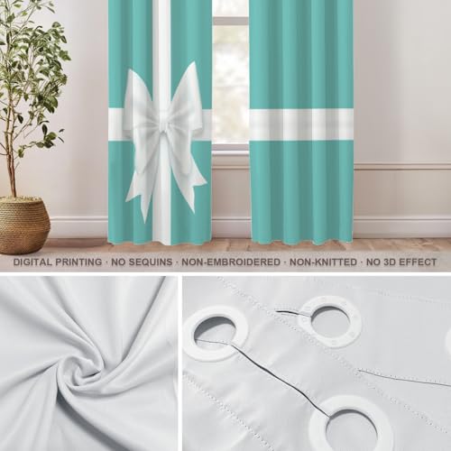 Shrahala 2-Pack White Turquoise Blackout Curtains 52x84 in Grommet Top Thermal Room Darkening