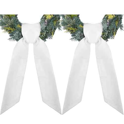 RunNico 2 Pack Front Door Wreath Blank Sash - 3.3" W x 52.8" L White Plain Wreath Accessories for Christmas Halloween Party Yard Wall Doorway Outdoors Decoration