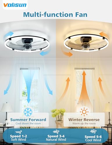 Black 23.6-inch Low Profile Ceiling Fan with Lights Remote Dimmable Modern LED