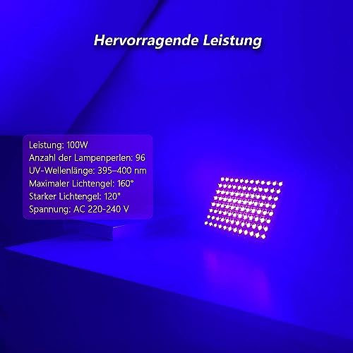 100W UV Black Light LED Spotlight IP66 Waterproof for Parties, Halloween, Christmas - 2 Pack