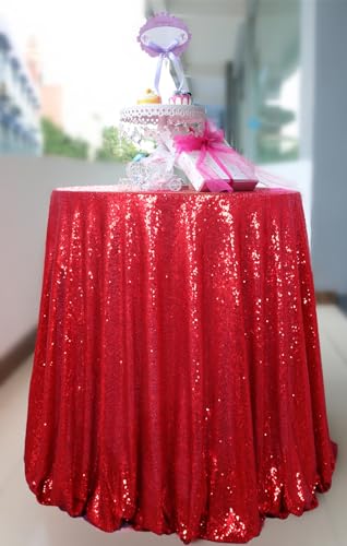 ShinyBeauty Red Sequin Round Tablecloth 120 Inch for Banquets & Holidays