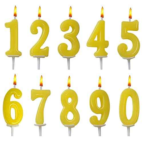 10 Pieces Birthday Cake Candles - Number Candles, Number 0-9 Cake Numeral Candle for Christmas Birthday, Birthday Candles for Wedding Reunion Theme Party (Yellow)