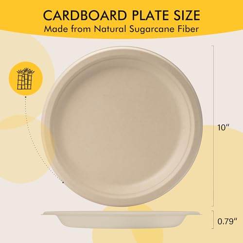 Brown Compostable Paper Plates 10 Inch - 150 Pack | Eco-Friendly Disposable Dinnerware