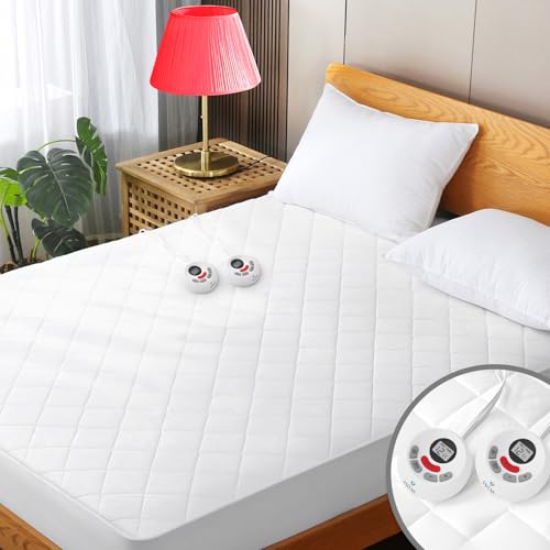 VALUXE King Size Quilted Heated Mattress Pad with 12 Heat Settings & Dual Controls - Electric Bed Warmer