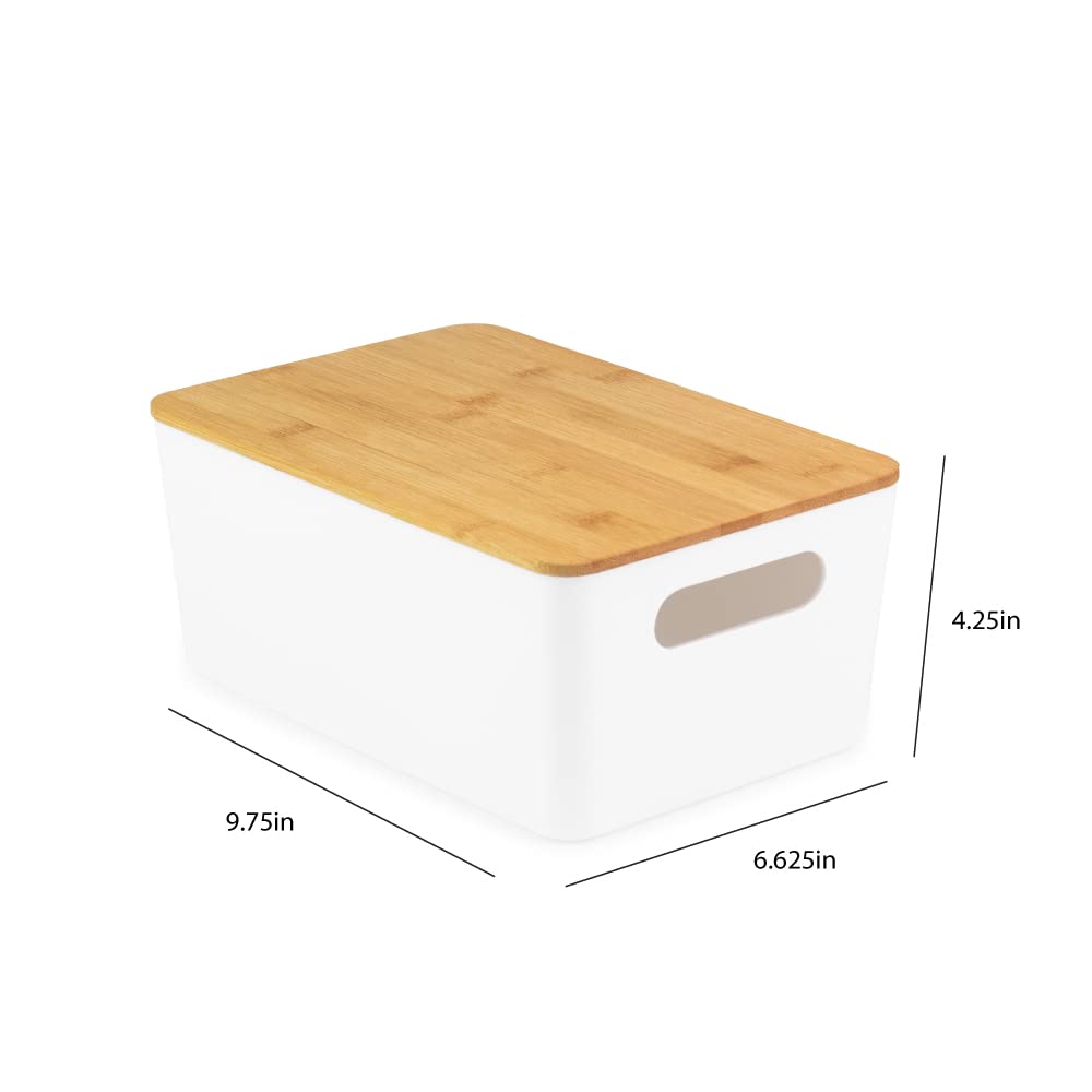 Isaac Jacobs 2-Pack Storage Bin Set w/Cut-Out Handles and Bamboo Lid, Plastic Organizers for Home, Pantry, Kitchen, Closet, Office, Home Décor, BPA Free, Food Safe (Medium, Clear)