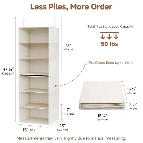 StorageWorks 6-Shelf Hanging Closet Organizer Ivory & White 13"D x 15"W x 47¼"H