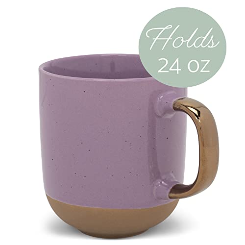 Elanze Speckled 16oz Ceramic Mugs with Metallic Purple Handle – Set of 4