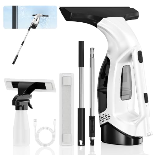 Electric Window Vacuum Squeegee with Extendable Pole - Cream, 31-40 Inch Reach