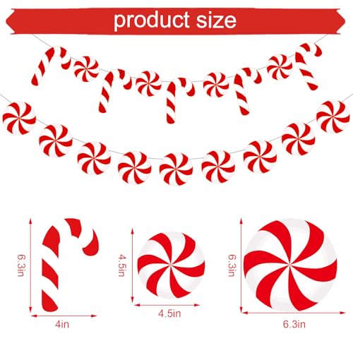 Whaline 4Pcs Christmas Paper Banner Red White Stripe Candy Cane Banner Xmas Bunting Garland for Christmas Party Supplies Home Hanging Decoration