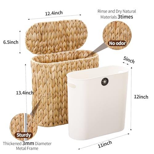 Coeusy Natural Wicker Trash Can with Lid, 3 Gallon Small Bathroom Waste Bin