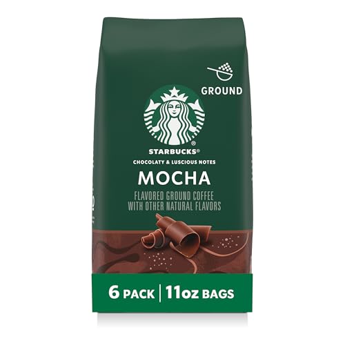 Starbucks Mocha Ground Coffee - 6 Bags of 11 Oz, Flavored Arabica Roast - Pack of 6
