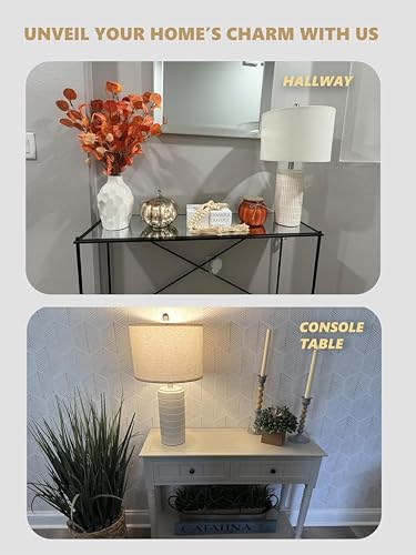 PoKat 23'' Bedside Table Lamp for Bedroom Nightstands - Beige & White