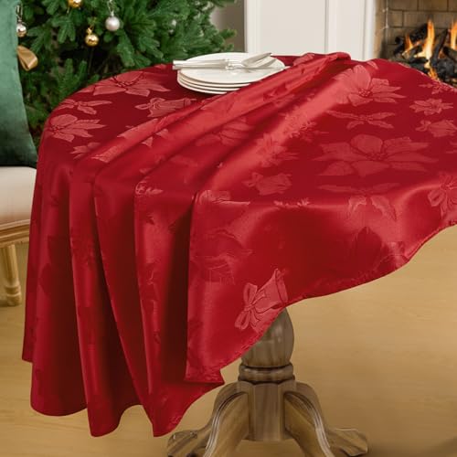 Softalker Christmas Jacquard Round Tablecloth 70in Red Flower Red