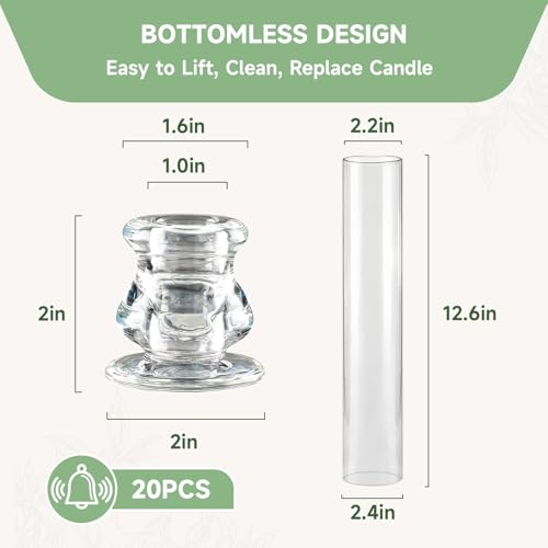 Novyxis 20 Pack Clear Glass Hurricane Candle Holders 12.6" Open Ended for Pillar & LED Candles