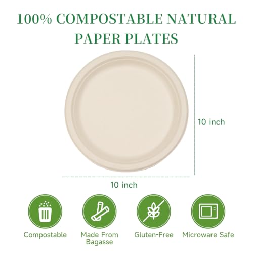 RACETOP Compostable Paper Plates 10 Inch - Brown, 500 Pack